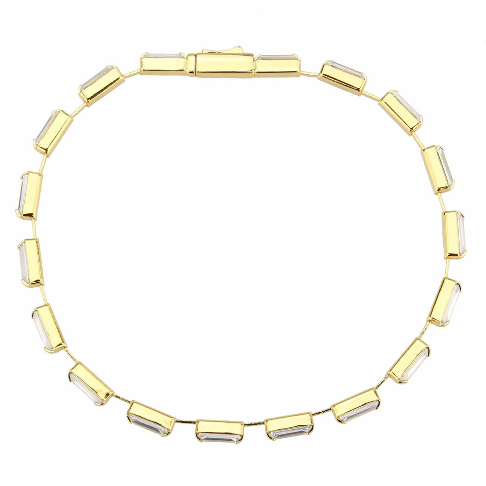 3W1713 - Gold Brass Bracelet with AAA Grade CZ in Clear - Alamode - Flyclothing LLC