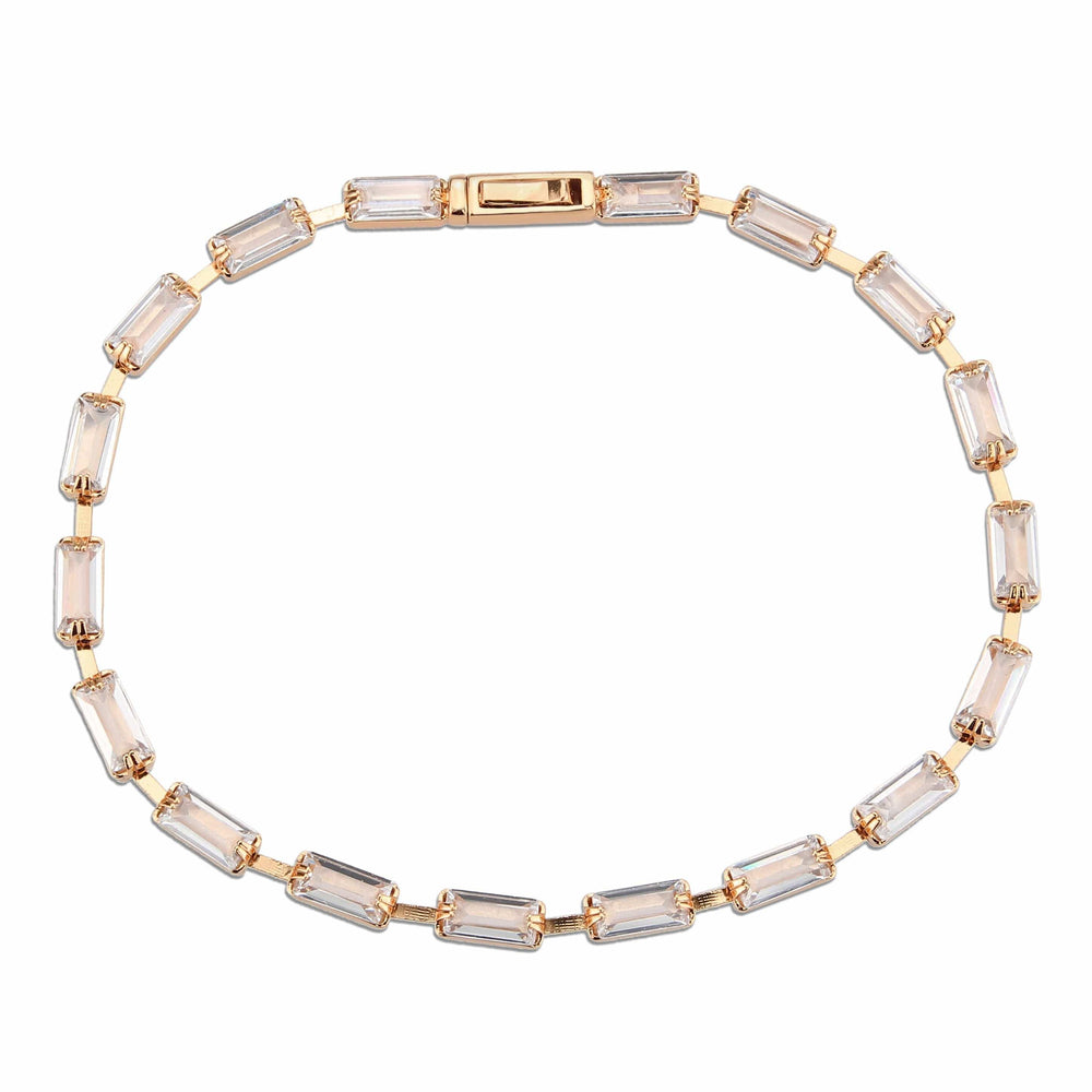 3W1714 - Rose Gold Brass Bracelet with AAA Grade CZ in Clear - Alamode - Flyclothing LLC