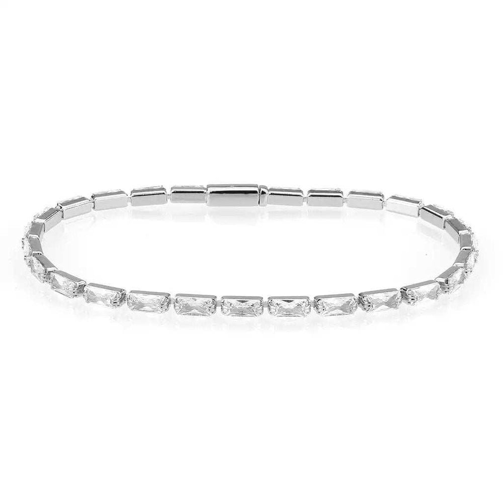 3W1715 - Rhodium Brass Bracelet with AAA Grade CZ in Clear - Alamode - Flyclothing LLC
