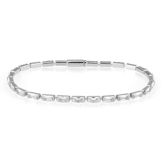 3W1715 - Rhodium Brass Bracelet with AAA Grade CZ in Clear - Alamode - Flyclothing LLC