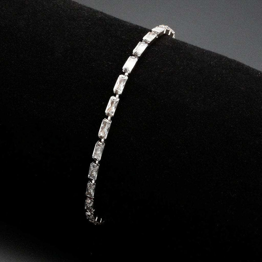 3W1715 - Rhodium Brass Bracelet with AAA Grade CZ in Clear - Alamode - Flyclothing LLC