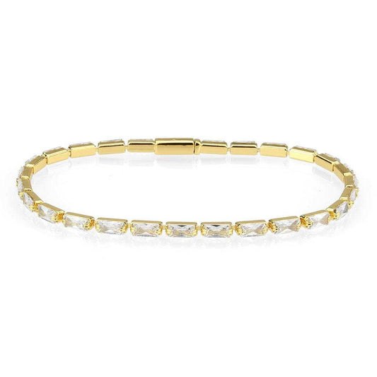 3W1716 - Gold Brass Bracelet with AAA Grade CZ in Clear - Alamode - Flyclothing LLC