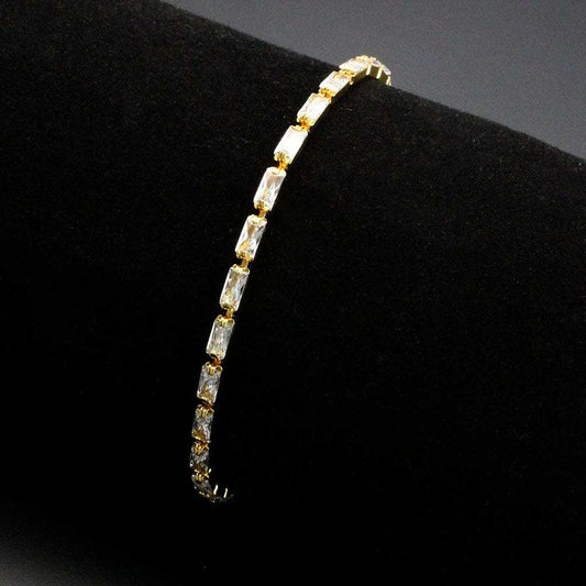 3W1716 - Gold Brass Bracelet with AAA Grade CZ in Clear - Alamode - Flyclothing LLC