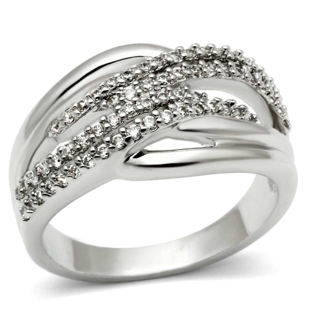 3W174 - Rhodium Brass Ring with AAA Grade CZ in Clear - Alamode - Flyclothing LLC