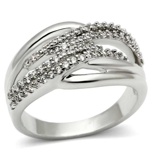 3W174 - Rhodium Brass Ring with AAA Grade CZ in Clear - Alamode - Flyclothing LLC