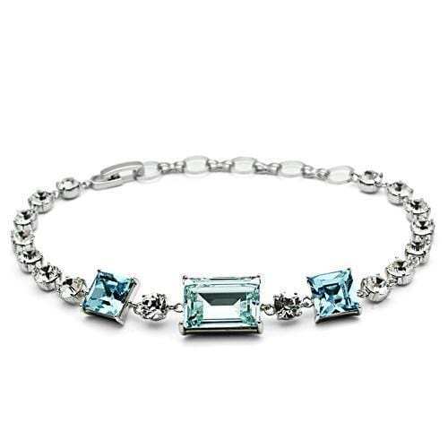 3W176 - Rhodium Brass Bracelet with Top Grade Crystal in Sea Blue - Alamode - Flyclothing LLC