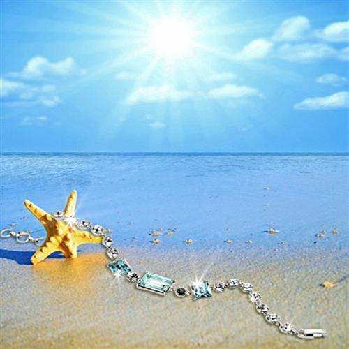 3W176 - Rhodium Brass Bracelet with Top Grade Crystal in Sea Blue - Alamode - Flyclothing LLC