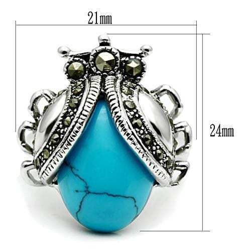 3W181 - Rhodium Brass Ring with Synthetic Turquoise in Sea Blue - Alamode - Flyclothing LLC