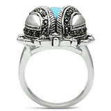 3W181 - Rhodium Brass Ring with Synthetic Turquoise in Sea Blue - Alamode - Flyclothing LLC