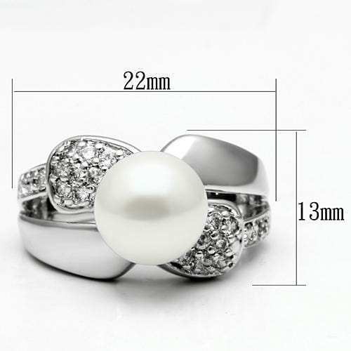 3W182 - Rhodium Brass Ring with Synthetic Pearl in White - Alamode - Flyclothing LLC
