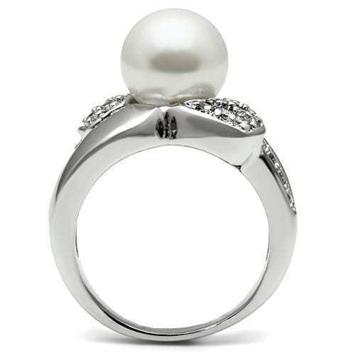 3W182 - Rhodium Brass Ring with Synthetic Pearl in White - Alamode - Flyclothing LLC