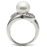 3W182 - Rhodium Brass Ring with Synthetic Pearl in White - Alamode - Flyclothing LLC
