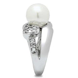 3W182 - Rhodium Brass Ring with Synthetic Pearl in White - Alamode - Flyclothing LLC