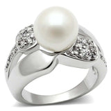 3W182 - Rhodium Brass Ring with Synthetic Pearl in White - Alamode - Flyclothing LLC