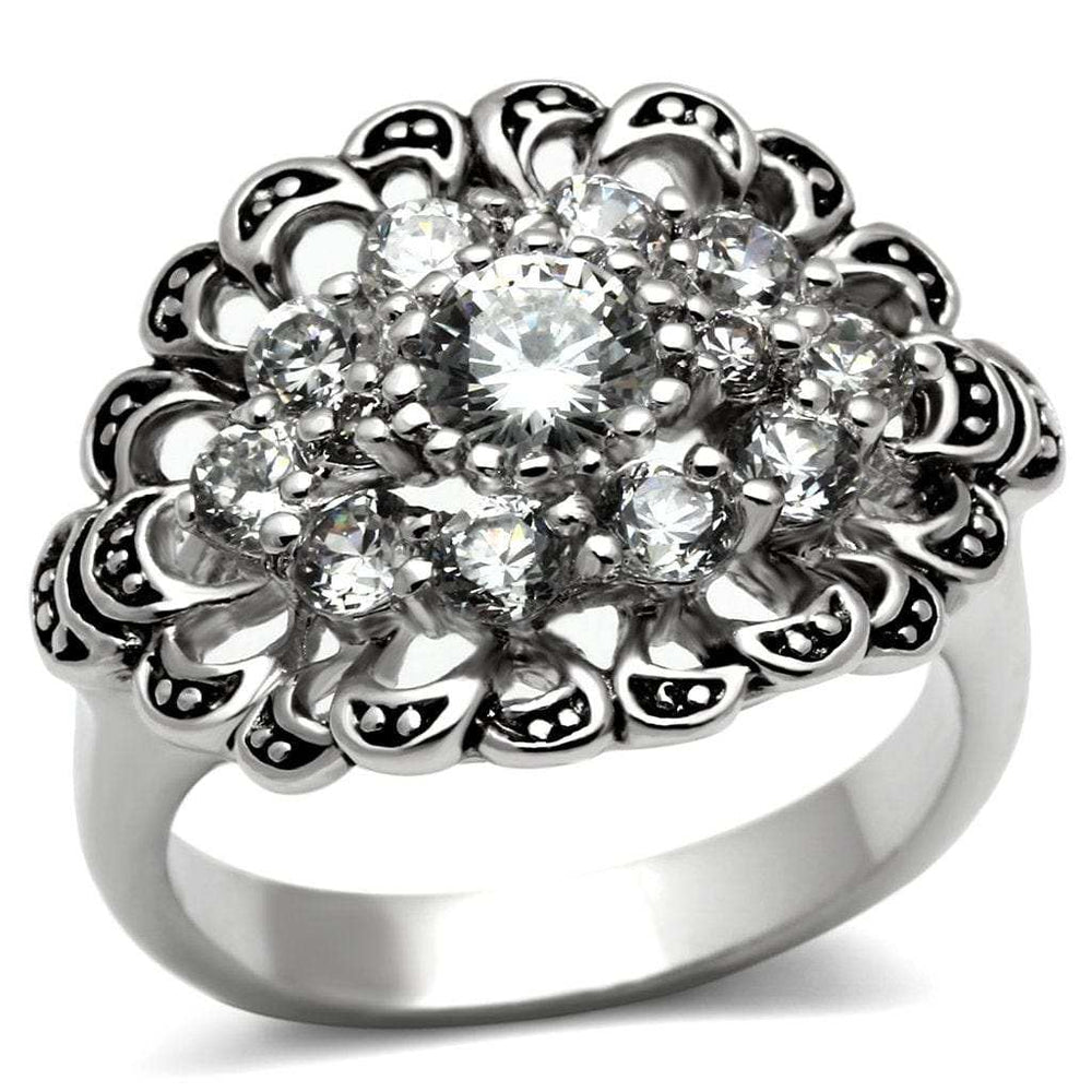 3W184 - Rhodium Brass Ring with AAA Grade CZ in Clear - Alamode - Flyclothing LLC