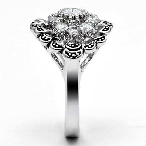 3W184 - Rhodium Brass Ring with AAA Grade CZ in Clear - Alamode - Flyclothing LLC