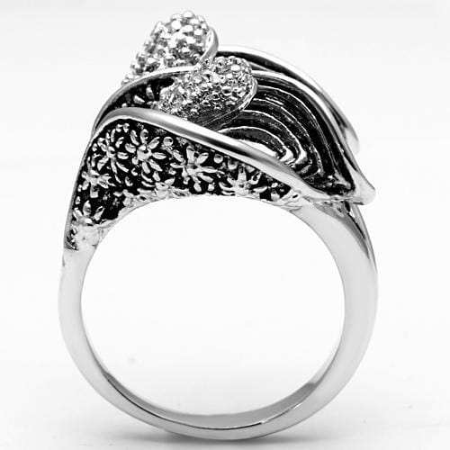 3W185 - Rhodium Brass Ring with AAA Grade CZ in Clear - Alamode - Flyclothing LLC