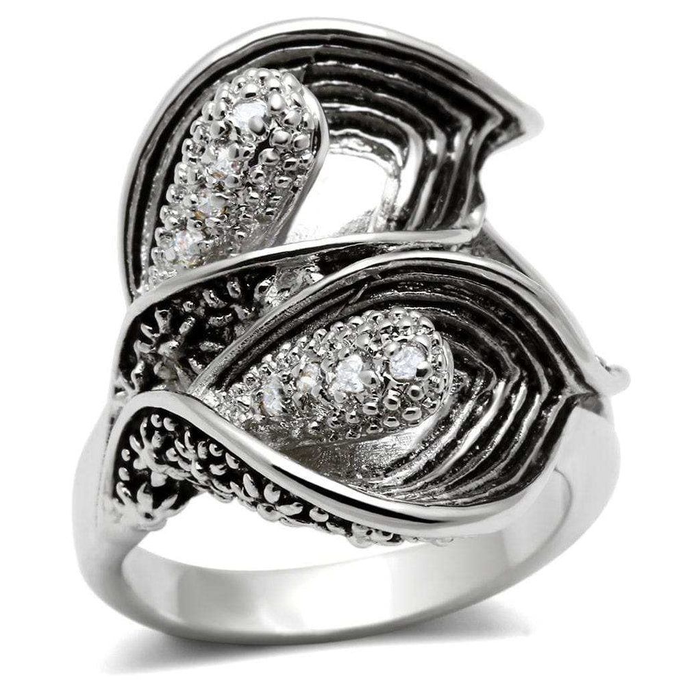 3W185 - Rhodium Brass Ring with AAA Grade CZ in Clear - Alamode - Flyclothing LLC