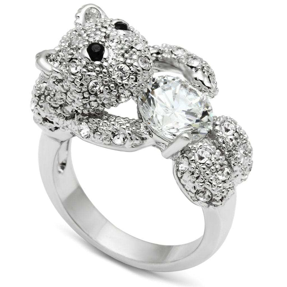 3W187 - Rhodium Brass Ring with AAA Grade CZ in Clear - Alamode - Flyclothing LLC
