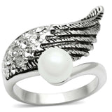 3W191 - Rhodium Brass Ring with Synthetic Pearl in White - Alamode - Flyclothing LLC