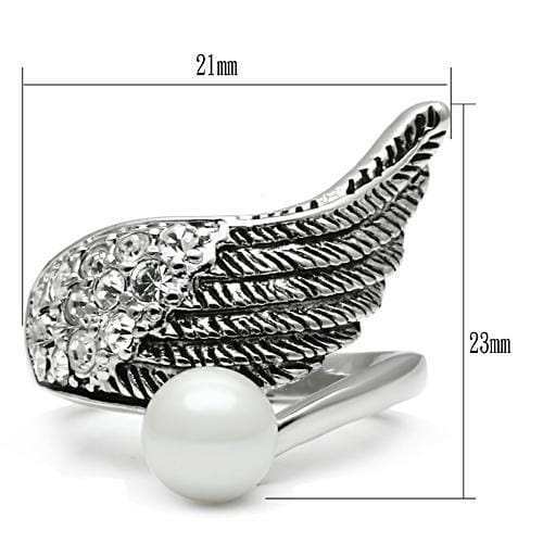 3W191 - Rhodium Brass Ring with Synthetic Pearl in White - Alamode - Flyclothing LLC
