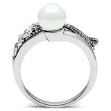 3W191 - Rhodium Brass Ring with Synthetic Pearl in White - Alamode - Flyclothing LLC