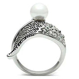 3W191 - Rhodium Brass Ring with Synthetic Pearl in White - Alamode - Flyclothing LLC