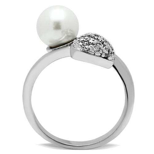 3W192 - Rhodium Brass Ring with Synthetic Pearl in White - Alamode - Flyclothing LLC