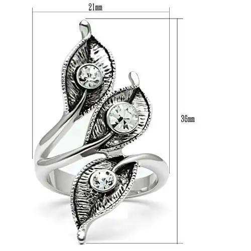 3W193 - Rhodium Brass Ring with Top Grade Crystal in Clear - Alamode - Flyclothing LLC