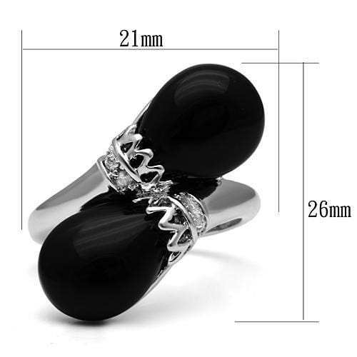 3W195 - Rhodium Brass Ring with Semi-Precious Onyx in Jet - Alamode - Flyclothing LLC