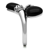 3W195 - Rhodium Brass Ring with Semi-Precious Onyx in Jet - Alamode - Flyclothing LLC