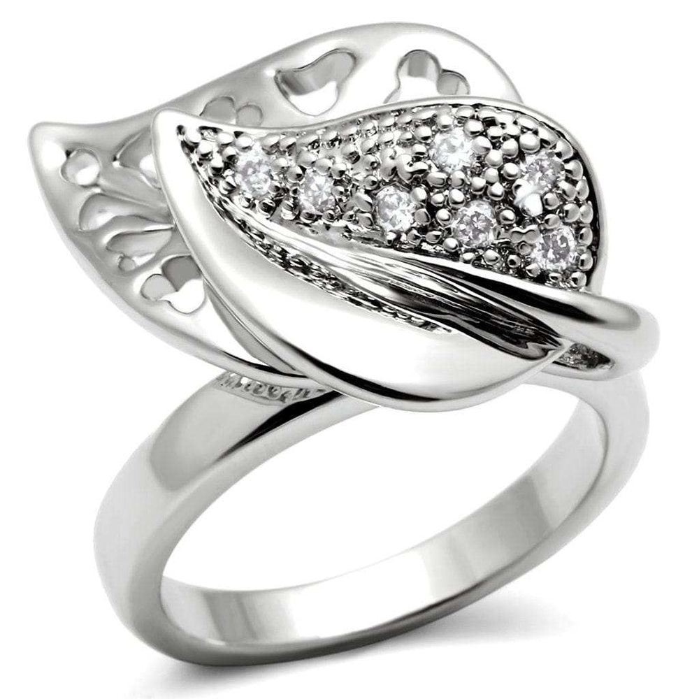 3W200 - Rhodium Brass Ring with AAA Grade CZ in Clear - Alamode - Flyclothing LLC