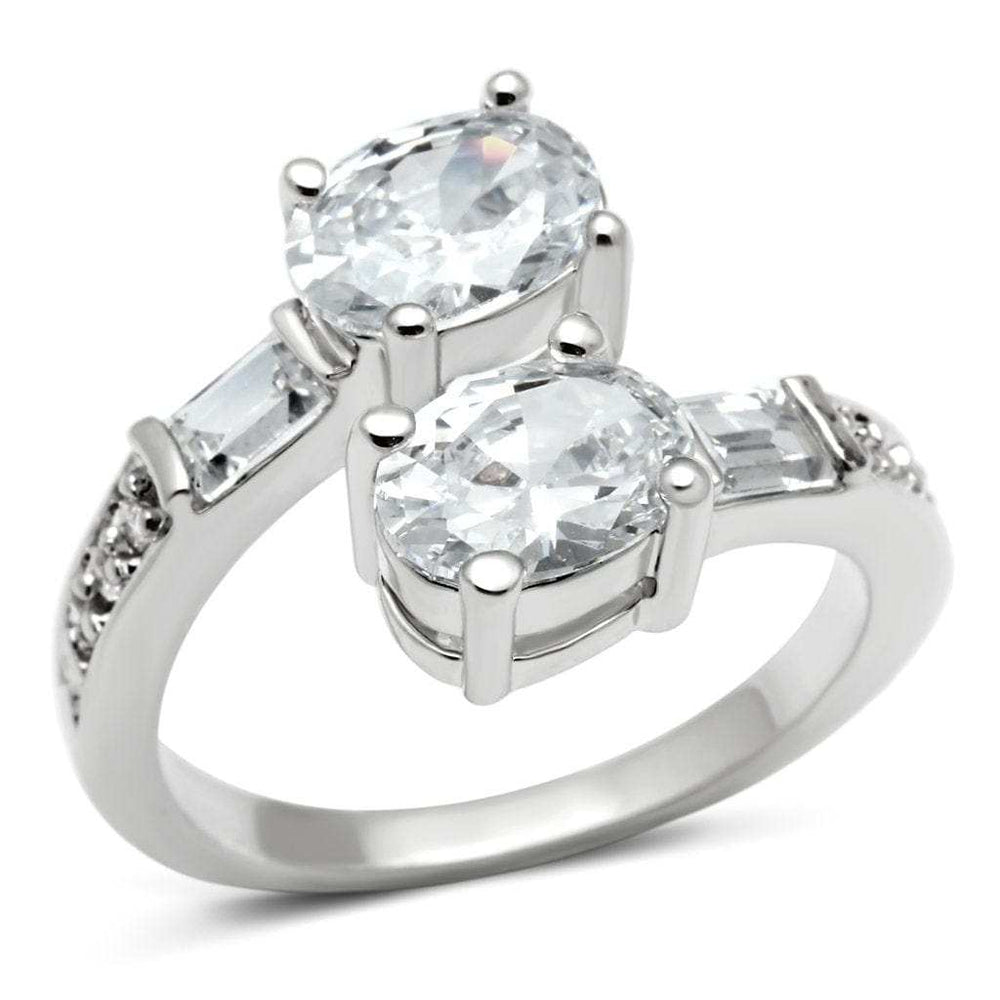 3W203 - Rhodium Brass Ring with AAA Grade CZ in Clear - Alamode - Flyclothing LLC
