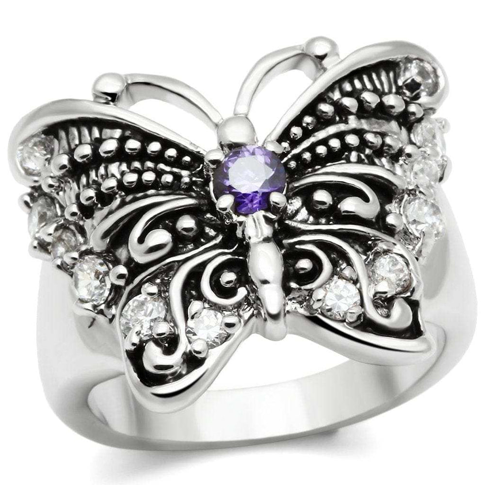 3W204 - Rhodium Brass Ring with AAA Grade CZ in Amethyst - Alamode - Flyclothing LLC
