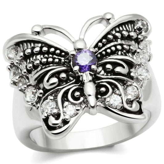 3W204 - Rhodium Brass Ring with AAA Grade CZ in Amethyst - Alamode - Flyclothing LLC