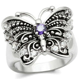3W204 - Rhodium Brass Ring with AAA Grade CZ in Amethyst - Alamode - Flyclothing LLC