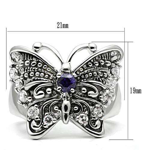3W204 - Rhodium Brass Ring with AAA Grade CZ in Amethyst - Alamode - Flyclothing LLC