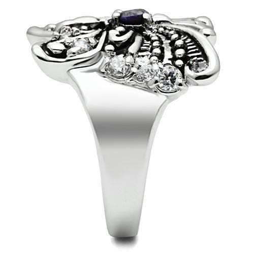 3W204 - Rhodium Brass Ring with AAA Grade CZ in Amethyst - Alamode - Flyclothing LLC