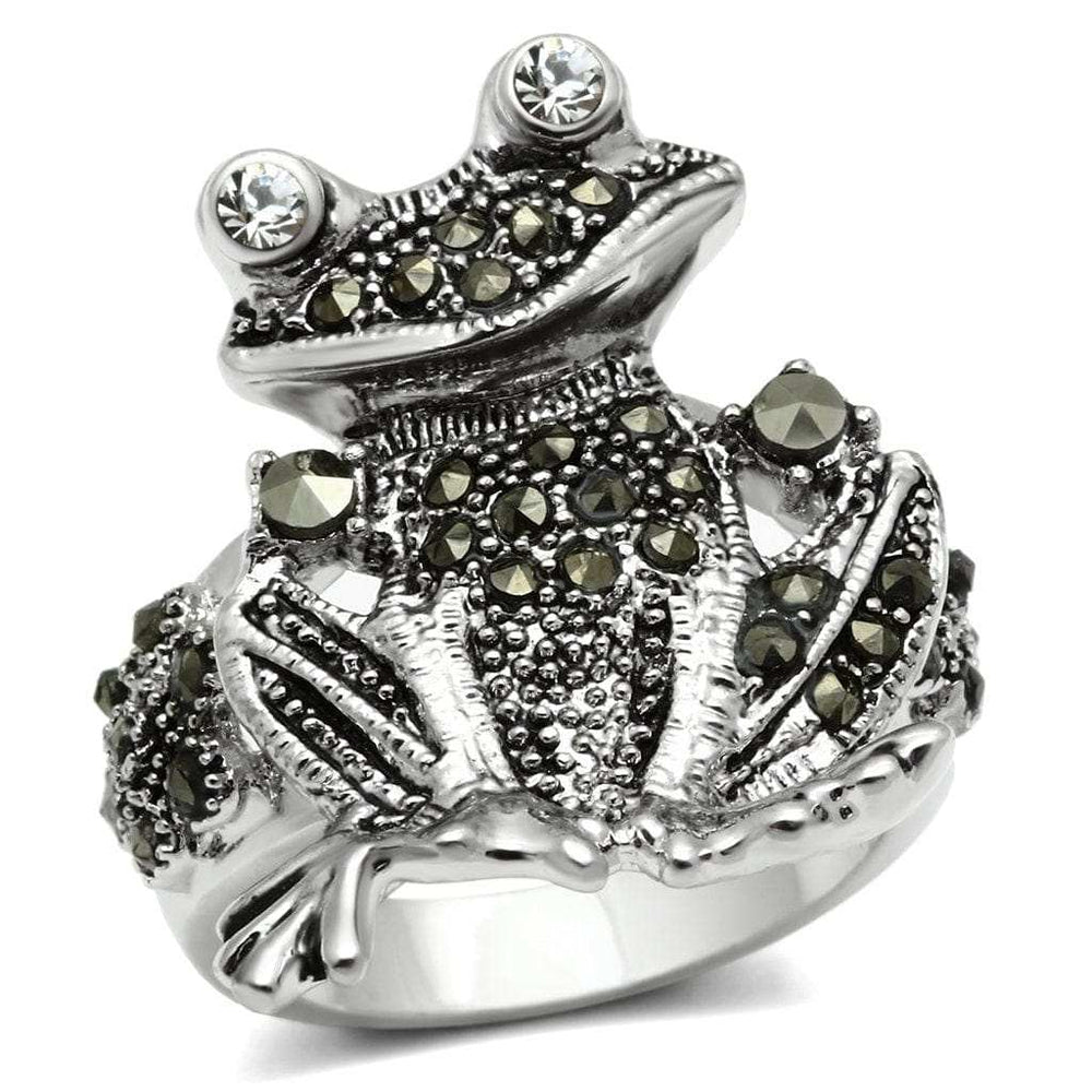 3W205 - Rhodium Brass Ring with Top Grade Crystal in Clear - Alamode - Flyclothing LLC