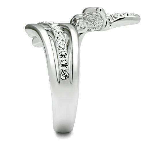 3W208 - Rhodium Brass Ring with Top Grade Crystal in Clear - Alamode - Flyclothing LLC