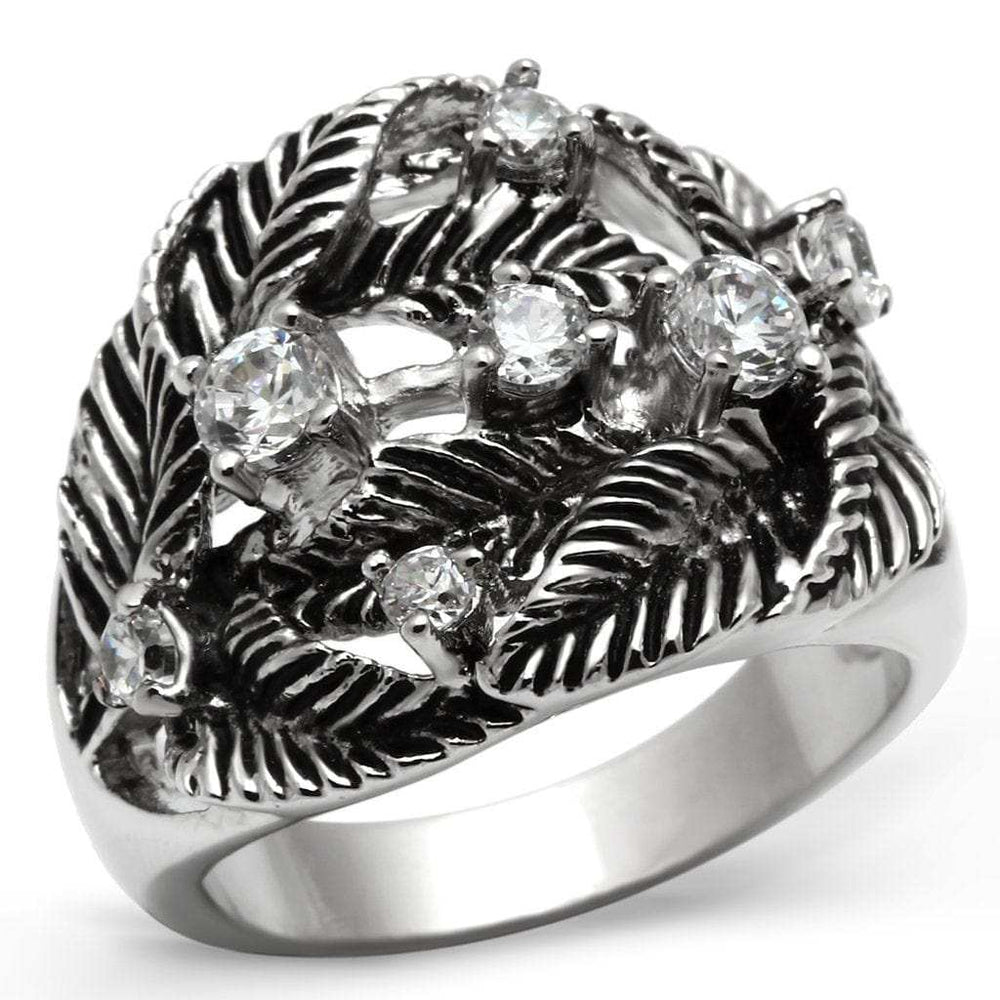 3W211 - Rhodium Brass Ring with AAA Grade CZ in Clear - Alamode - Flyclothing LLC