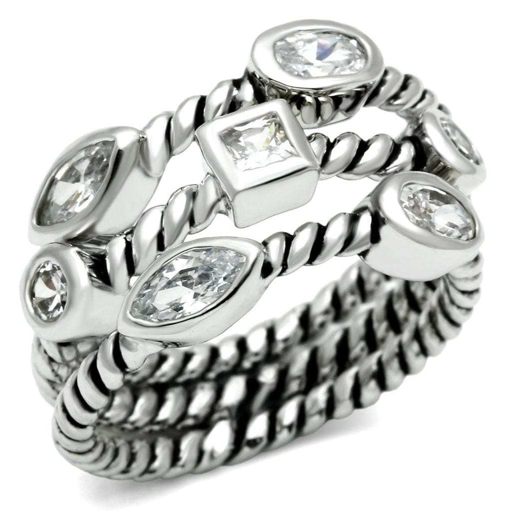 3W212 - Rhodium Brass Ring with AAA Grade CZ in Clear - Alamode - Flyclothing LLC