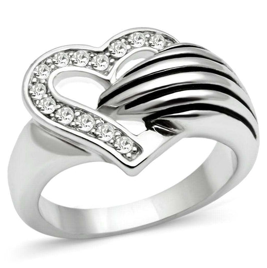 3W219 - Rhodium Brass Ring with Top Grade Crystal in Clear - Alamode - Flyclothing LLC