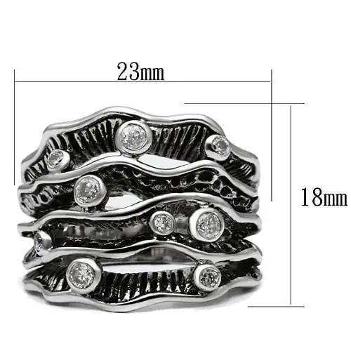 3W221 - Rhodium Brass Ring with AAA Grade CZ in Clear - Alamode - Flyclothing LLC