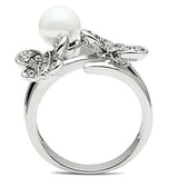 3W223 - Rhodium Brass Ring with Synthetic Pearl in White - Alamode - Flyclothing LLC