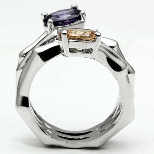 3W224 - Rhodium Brass Ring with AAA Grade CZ in Multi Color - Alamode - Flyclothing LLC