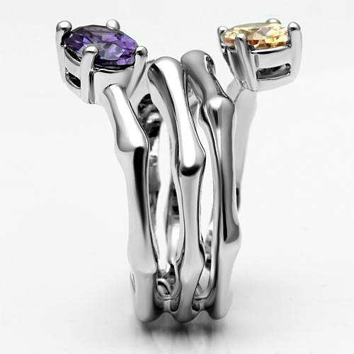 3W224 - Rhodium Brass Ring with AAA Grade CZ in Multi Color - Alamode - Flyclothing LLC