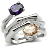 3W224 - Rhodium Brass Ring with AAA Grade CZ in Multi Color - Alamode - Flyclothing LLC