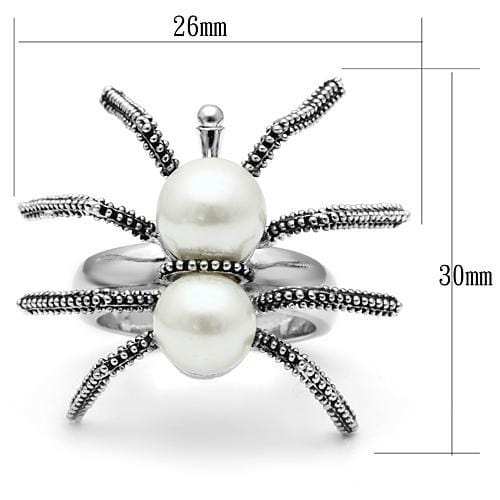 3W226 - Rhodium Brass Ring with Synthetic Pearl in White - Alamode - Flyclothing LLC