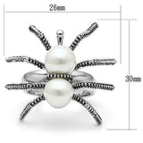 3W226 - Rhodium Brass Ring with Synthetic Pearl in White - Alamode - Flyclothing LLC